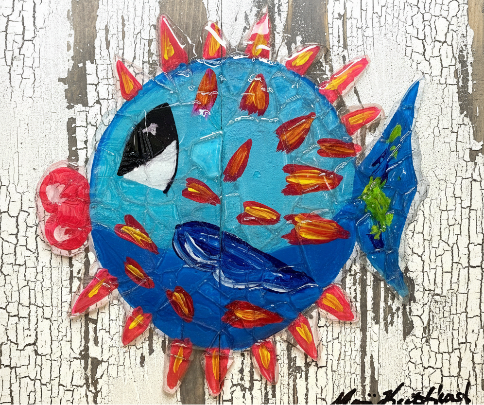 Seaglass Puffer Fish Painting  