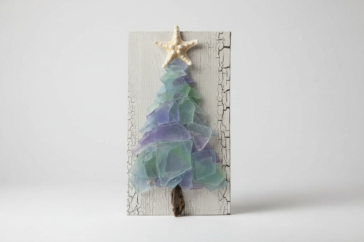 Shabby Plank Seaglass Christmas Tree w/o lights  - 10 in