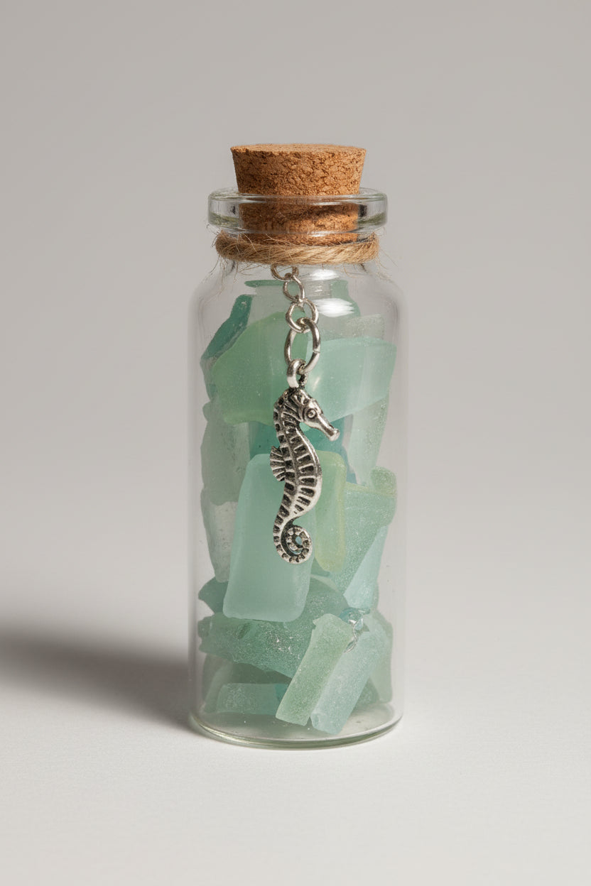 Seaglass Charm Bottles - Stainless Steal Charms