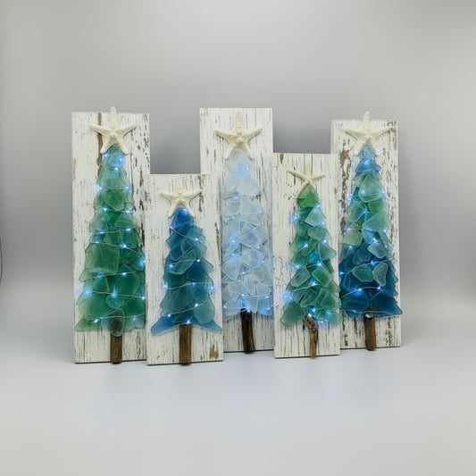 Shabby Plank Seaglass Christmas Tree - 12in  