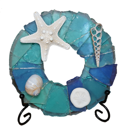 Seaglass light up Christmas wreath 