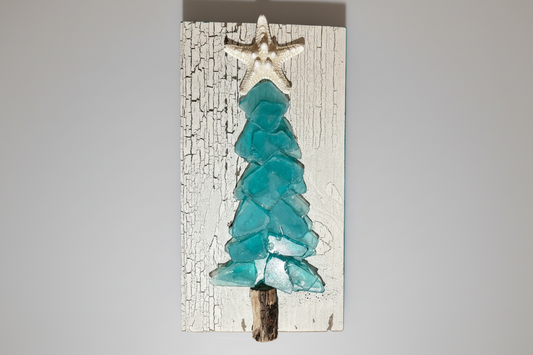 Shabby Plank Seaglass Christmas Tree w/o lights  - 10 in