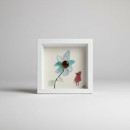 Seaglass Shadow Boxes - Flower with Bird - 5x5   