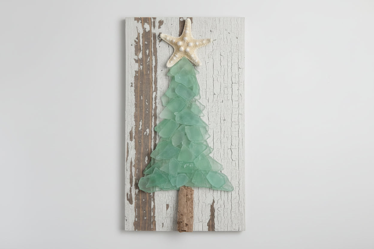 Shabby Plank Seaglass Christmas Tree w/o lights  - 10 in