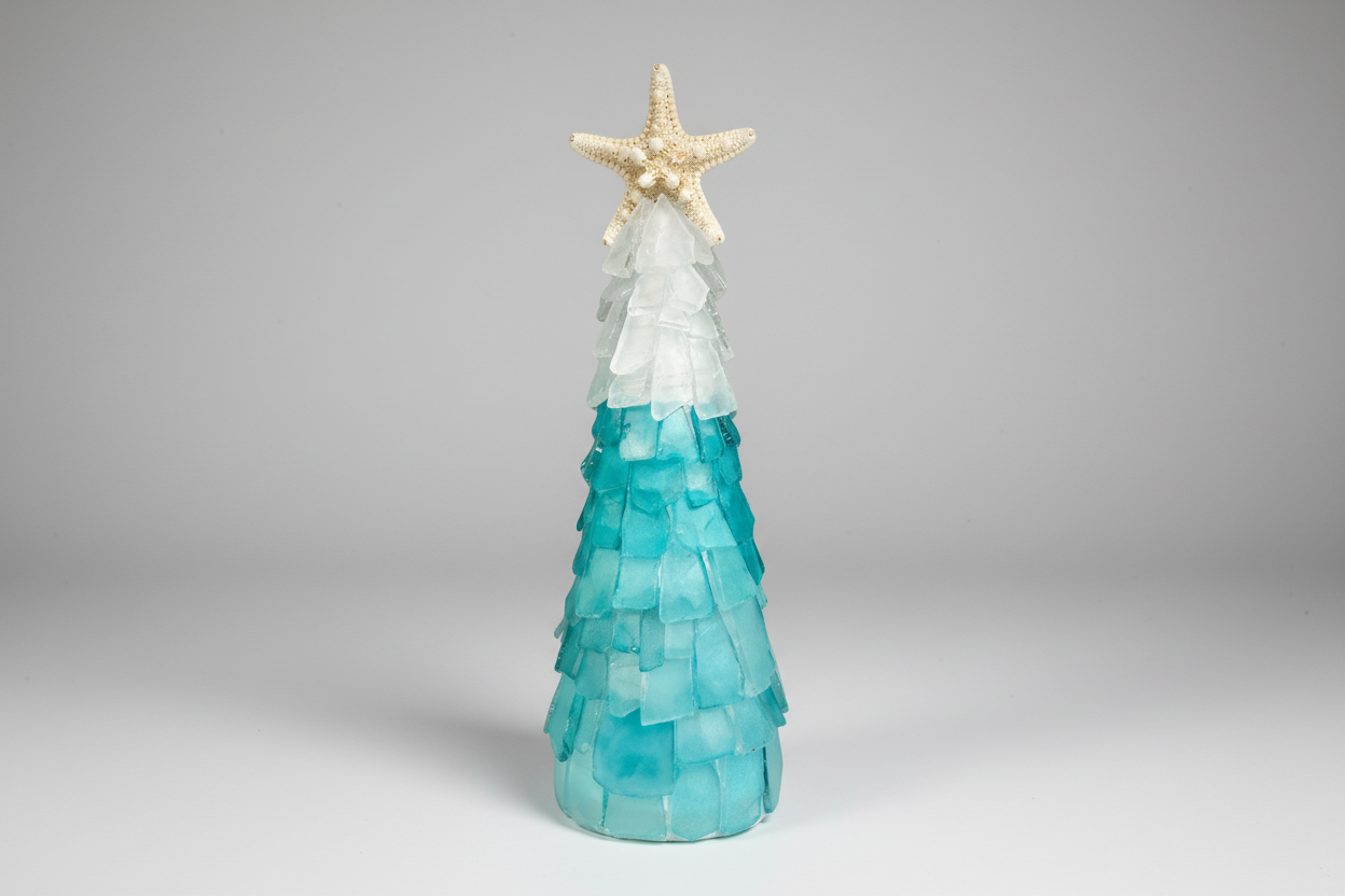 10in Seaglass Christmas Tree - Ombre - Starfish with lights 