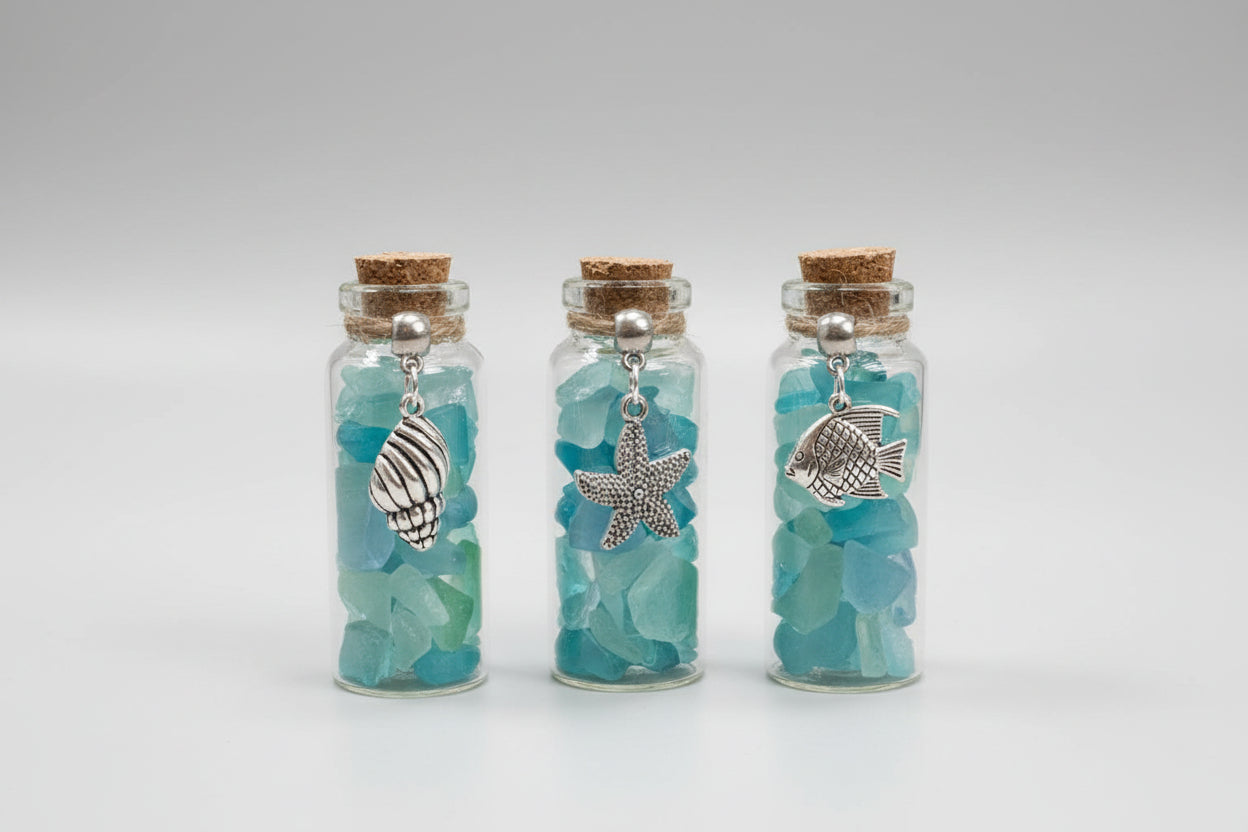 Seaglass Charm Bottles - Stainless Steal Charms