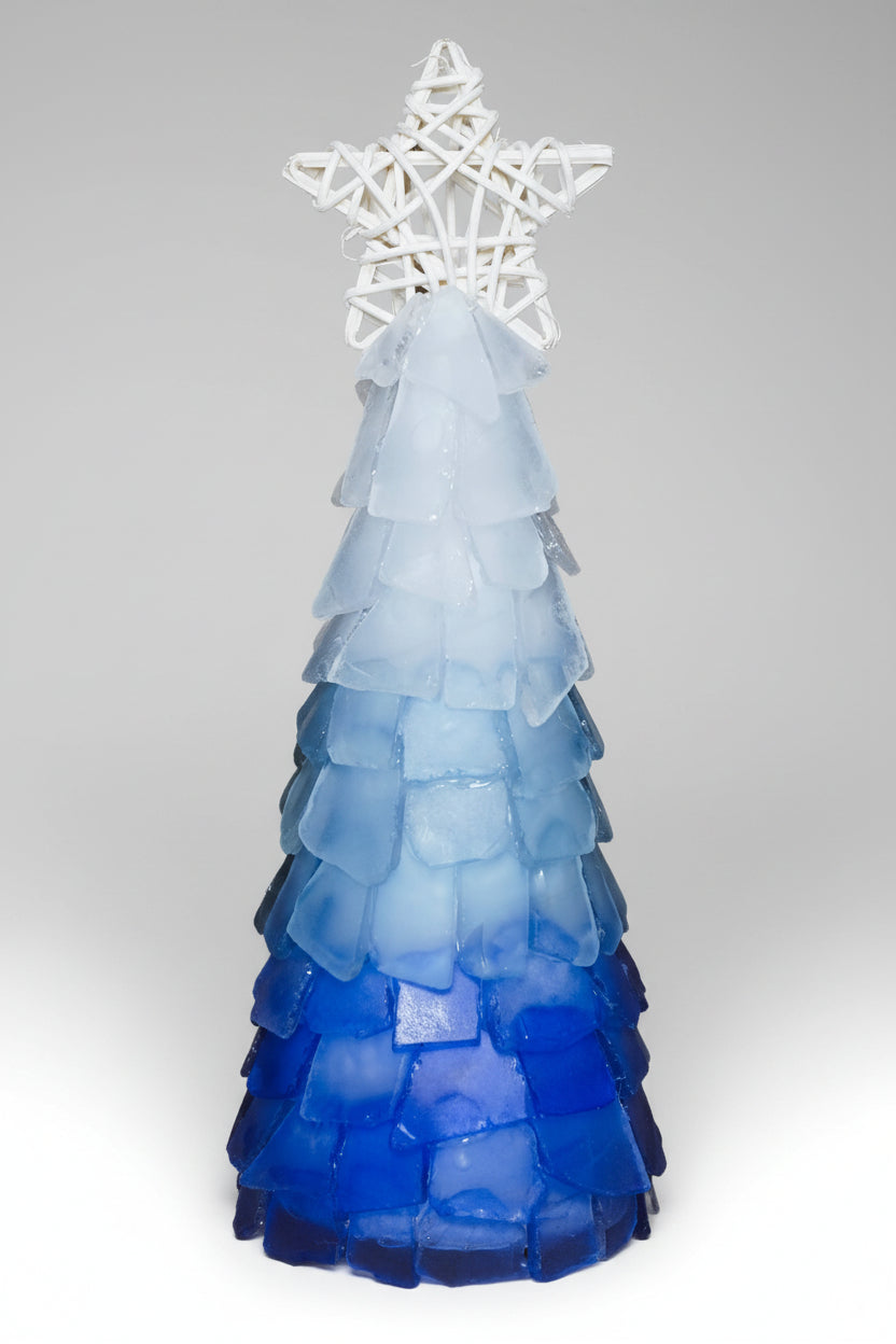12 in Seaglass Christmas Tree Wicker Star with lights   