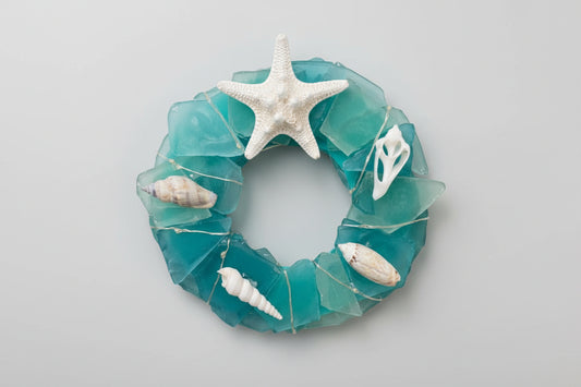 Seaglass light up Christmas wreath 