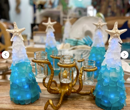 10in Seaglass Christmas Tree - Ombre - Starfish with lights 