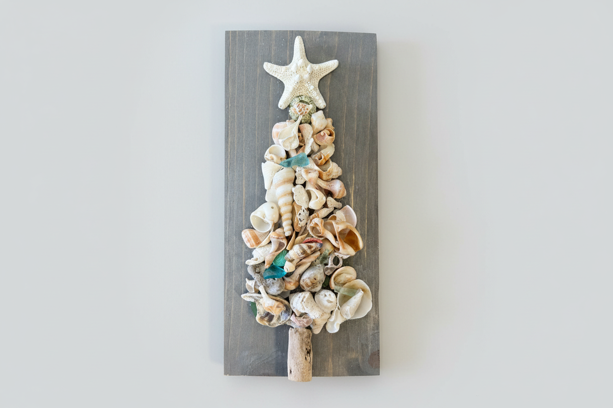Shabby Plank Seashell Christmas Tree - 12 In