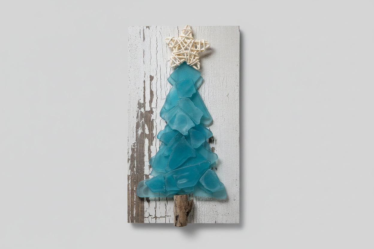 Shabby Plank Seaglass Tree Wicker Star - 12 in