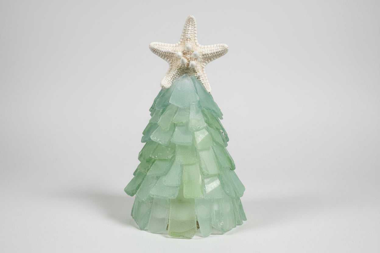 6 Inch Seaglass Christmas Tree Real Starfish with lights 