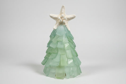6 Inch Seaglass Christmas Tree Real Starfish with lights 