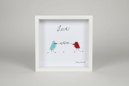 Seaglass Love Birds Wood Shadow Box