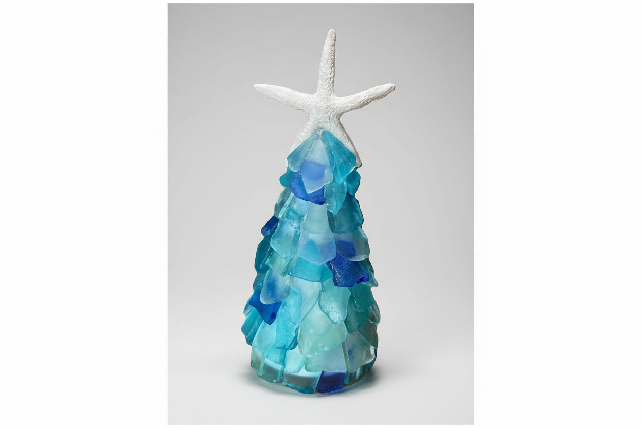  Mini Seaglass Christmas Tree No Lights Resin Starfish, 6 in