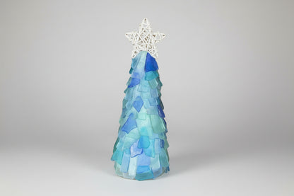 6 in Seaglass Christmas Tree Wicker Star with lights   