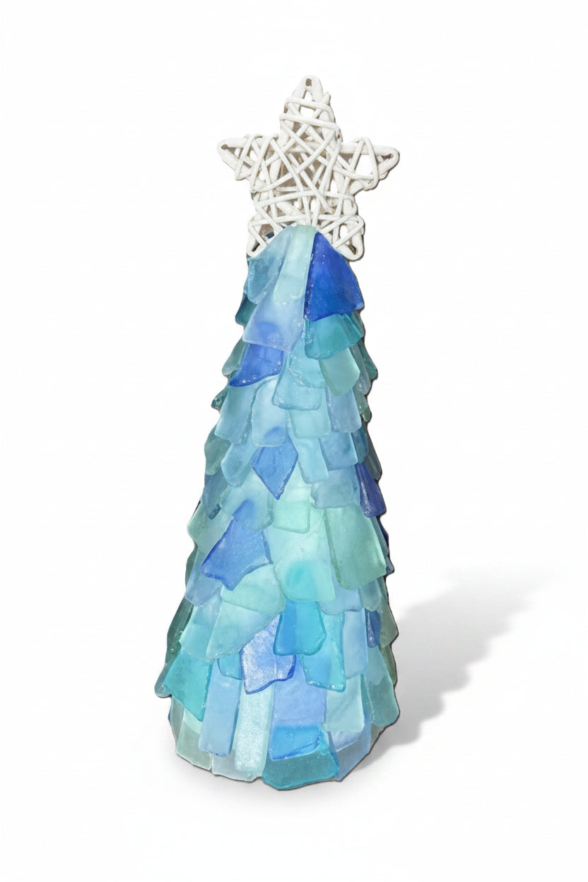 10 in Seaglass Christmas Tree Wicker Star with lights  