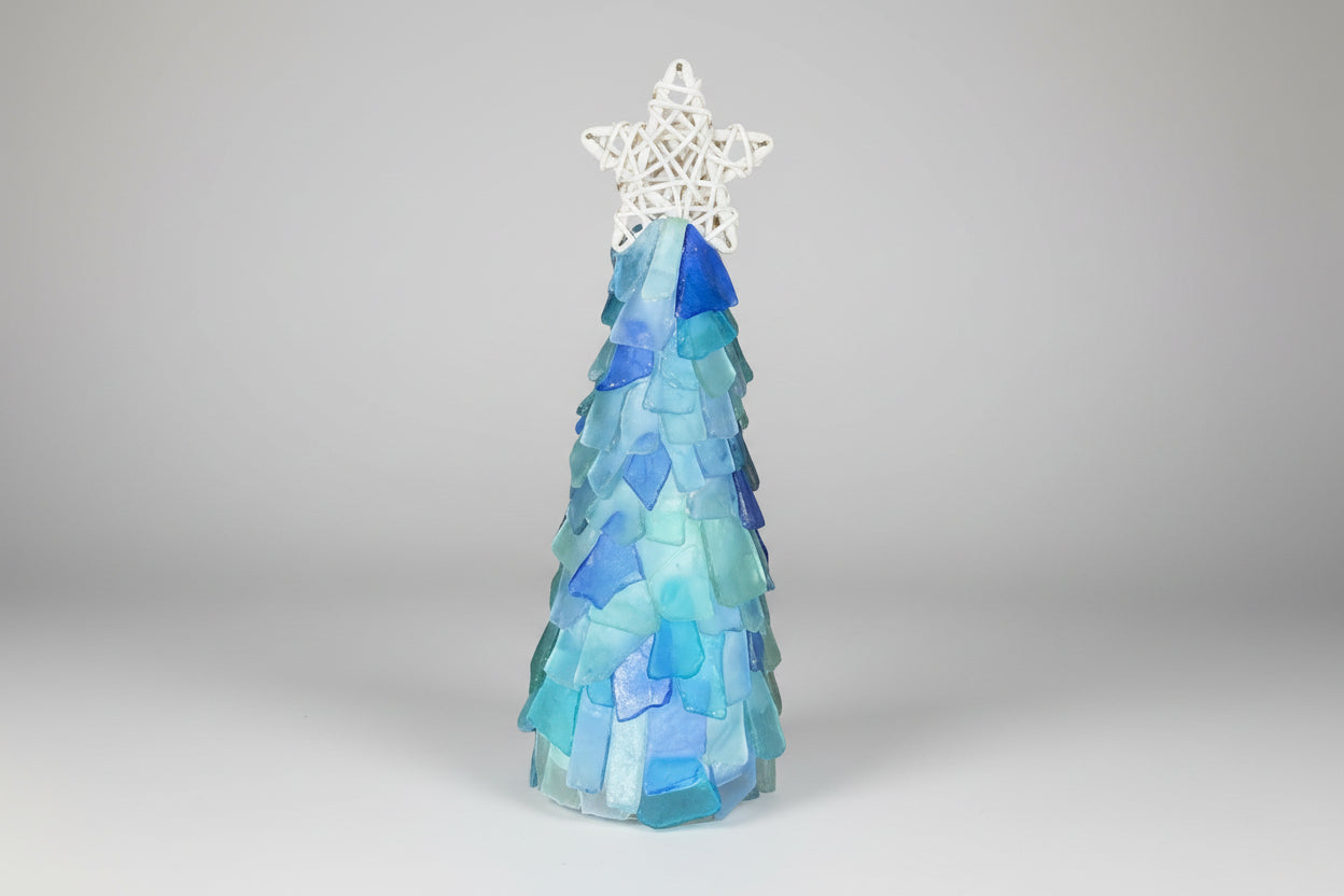 12 in Seaglass Christmas Tree Wicker Star with lights   