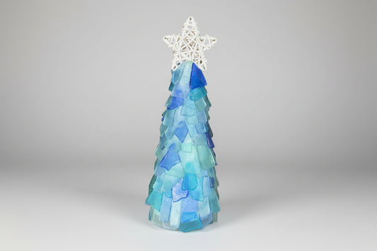 12 in Seaglass Christmas Tree Wicker Star with lights   