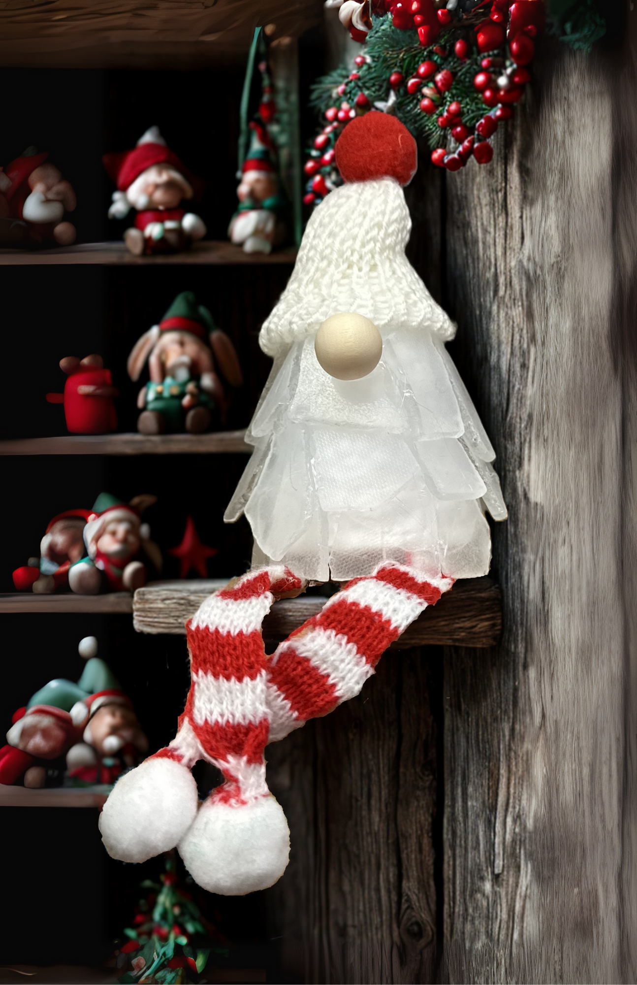 Mini Seaglass Christmas Gnome- No Lights 