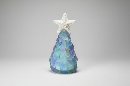 6 Inch Seaglass Christmas Tree Real Starfish with lights 
