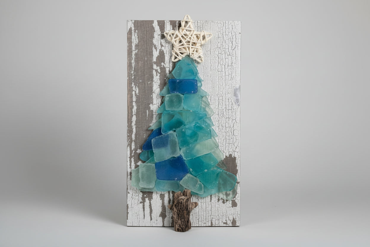 Shabby Plank Seaglass Tree Wicker Star w/o lights   